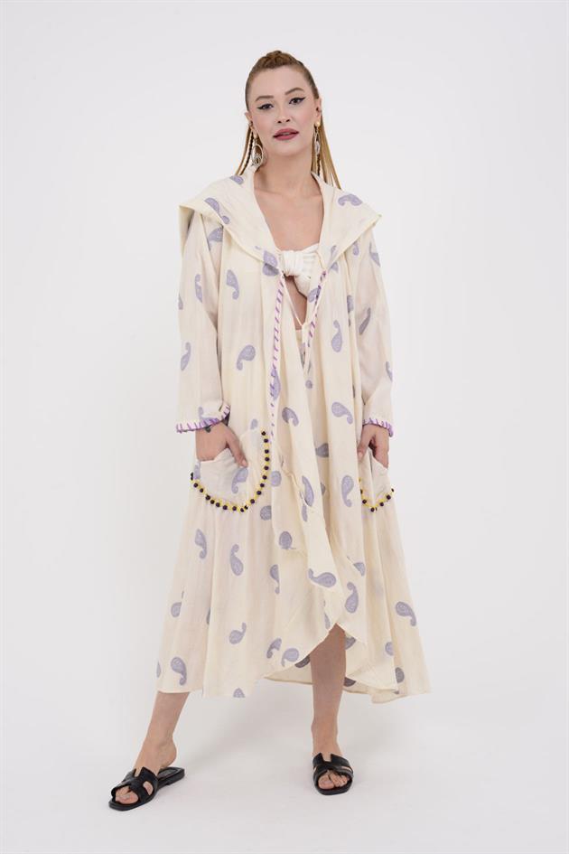 AN2104-2 FLORA CADI KAPÜŞONLU HAM ASİMETRİK KİMONO