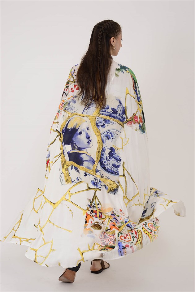 AN4013 KINTSUGI EFEKTLİ İNCİ KÜPELİ KIZ DESEN KİMONO