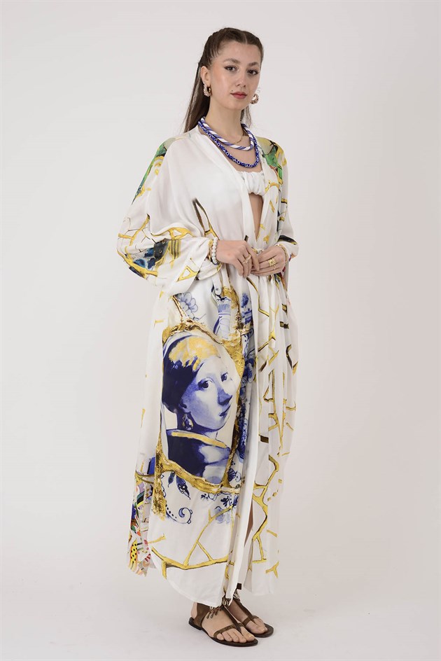 AN4013 KINTSUGI EFEKTLİ İNCİ KÜPELİ KIZ DESEN KİMONO