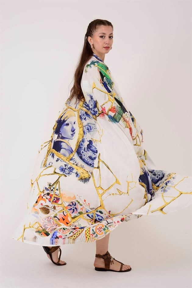 AN4013 KINTSUGI EFEKTLİ İNCİ KÜPELİ KIZ DESEN KİMONO