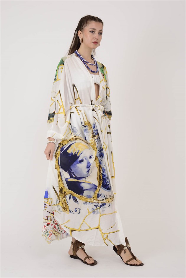 AN4013 KINTSUGI EFEKTLİ İNCİ KÜPELİ KIZ DESEN KİMONO