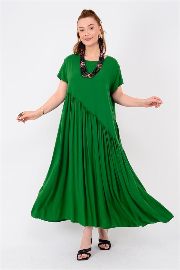 AN5021 ASİMETRİK KISA KOL ELBİSE