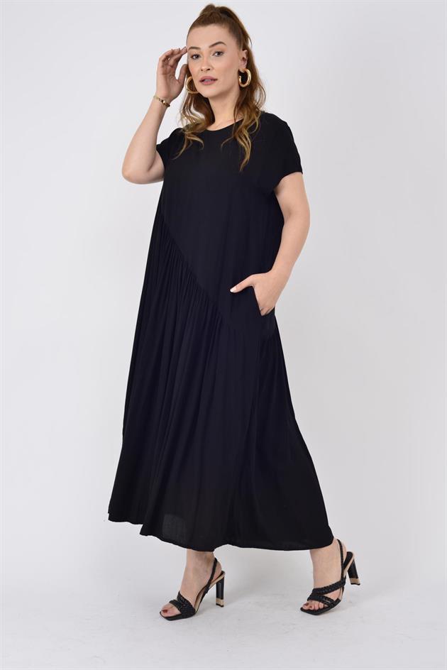 AN5021 ASİMETRİK KISA KOL ELBİSE