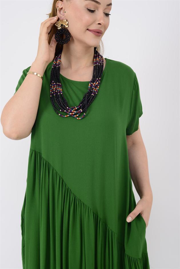 AN5021 ASİMETRİK KISA KOL ELBİSE