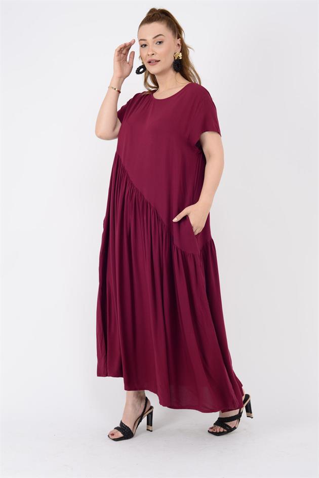 AN5021 ASİMETRİK KISA KOL ELBİSE