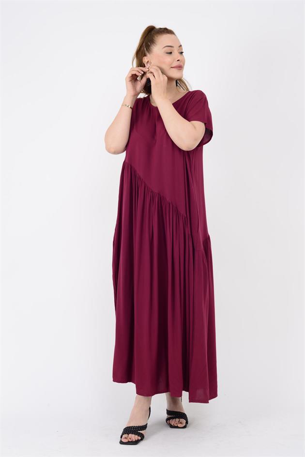 AN5021 ASİMETRİK KISA KOL ELBİSE