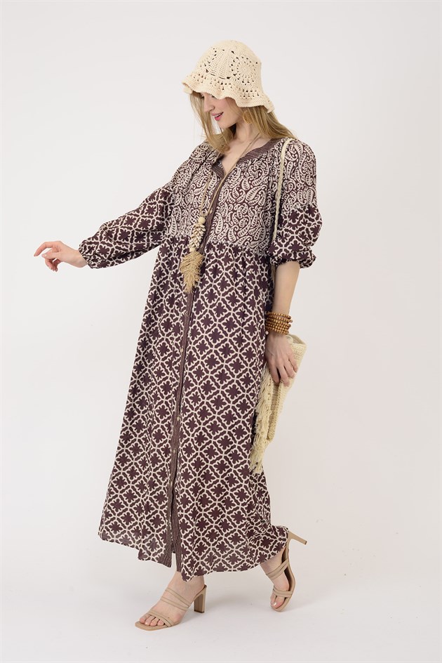 AN5024 B2768 MARİN BALON KOL HAKİM YAKA ÖNDEN DÜĞMELİ ELBİSE