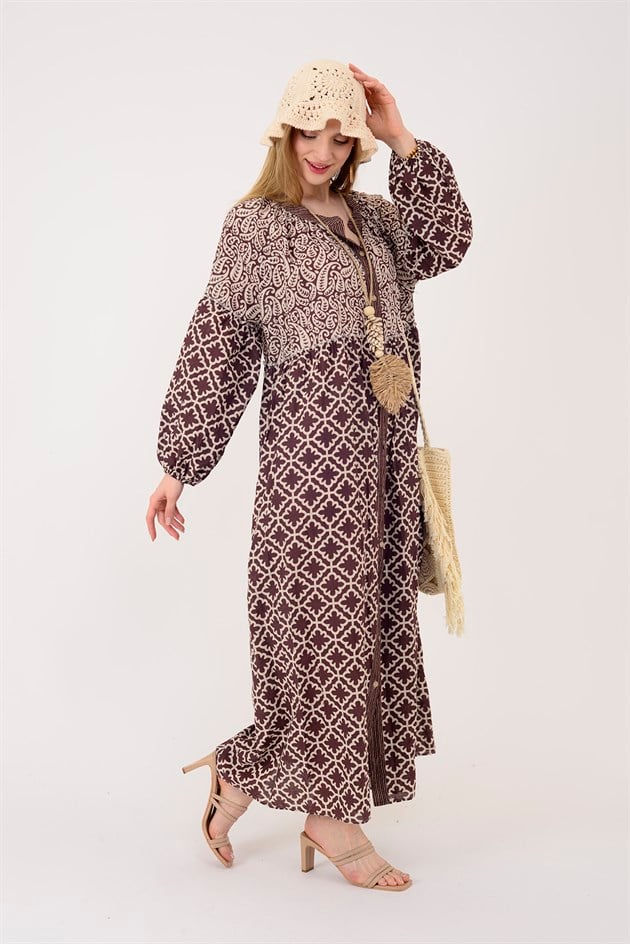 AN5024 B2768 MARİN BALON KOL HAKİM YAKA ÖNDEN DÜĞMELİ ELBİSE