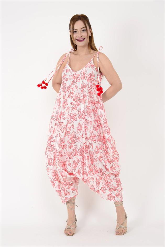 AS34 PONPON DETAYLI MERCAN DESEN BLUZ