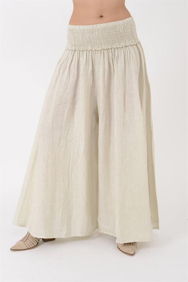 E1047 ZAZ GENİŞ LASTİKLİ BOL PAÇA KETEN PANTOLON