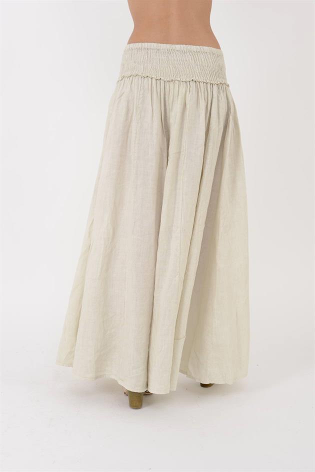 E1047 ZAZ GENİŞ LASTİKLİ BOL PAÇA KETEN PANTOLON