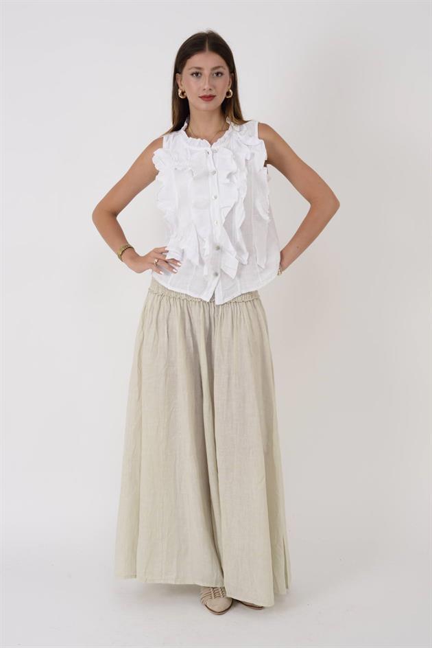 E1047 ZAZ GENİŞ LASTİKLİ BOL PAÇA KETEN PANTOLON