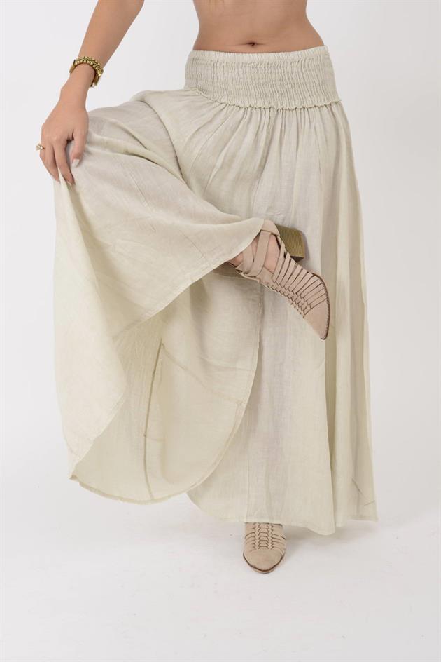 E1047 ZAZ GENİŞ LASTİKLİ BOL PAÇA KETEN PANTOLON