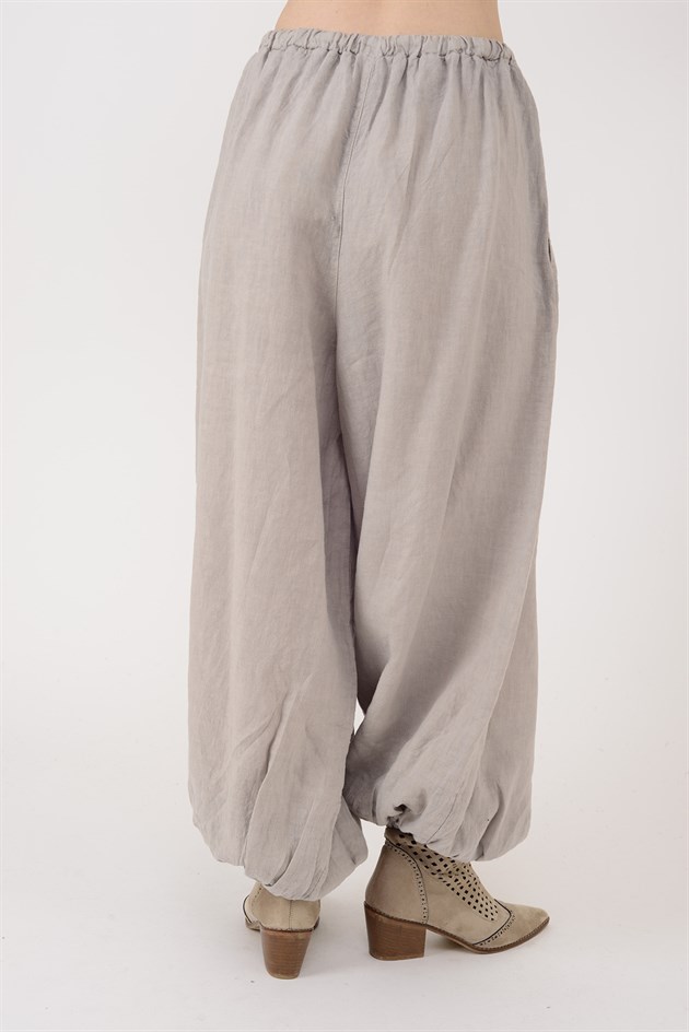 E11191 PAÇASI LASTİK DETAYLI BEGGY KETEN PANTOLON