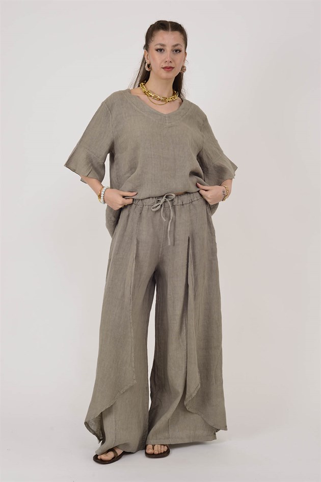 E1125 KAPAKLI KETEN PANTOLON