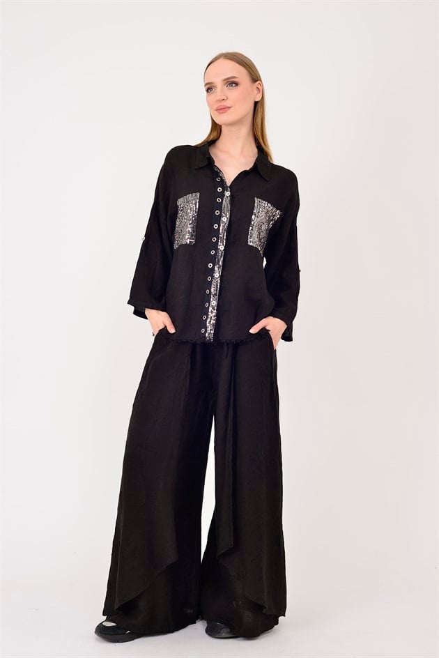 E1125 KAPAKLI KETEN PANTOLON