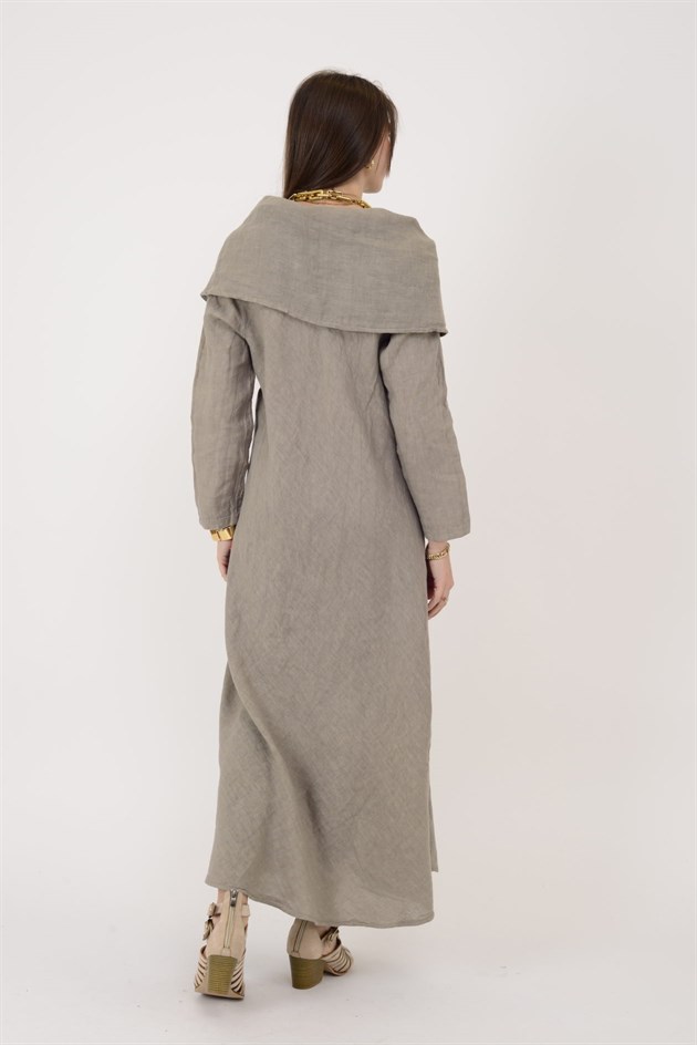 E20162 KAMLERAN ŞAL YAKA KETEN ELBİSE