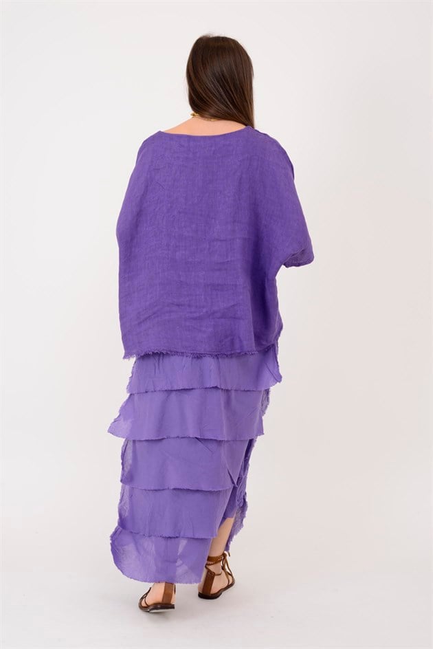 E20831 KAT KAT KETEN ELBİSE