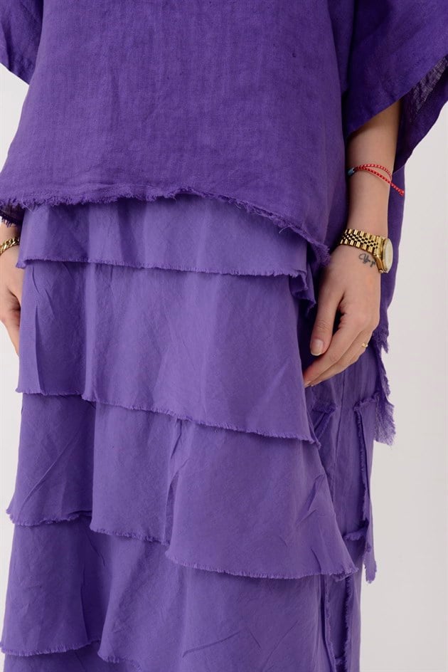 E20831 KAT KAT KETEN ELBİSE