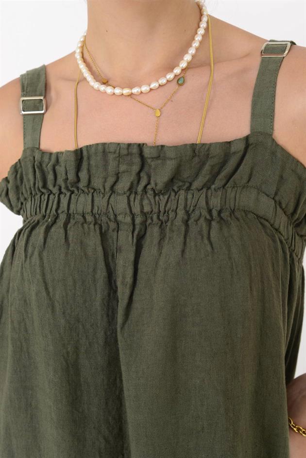 E2108 FIRFIR DETAYLI AYARLANABİLİR ASKILI KETEN ELBİSE