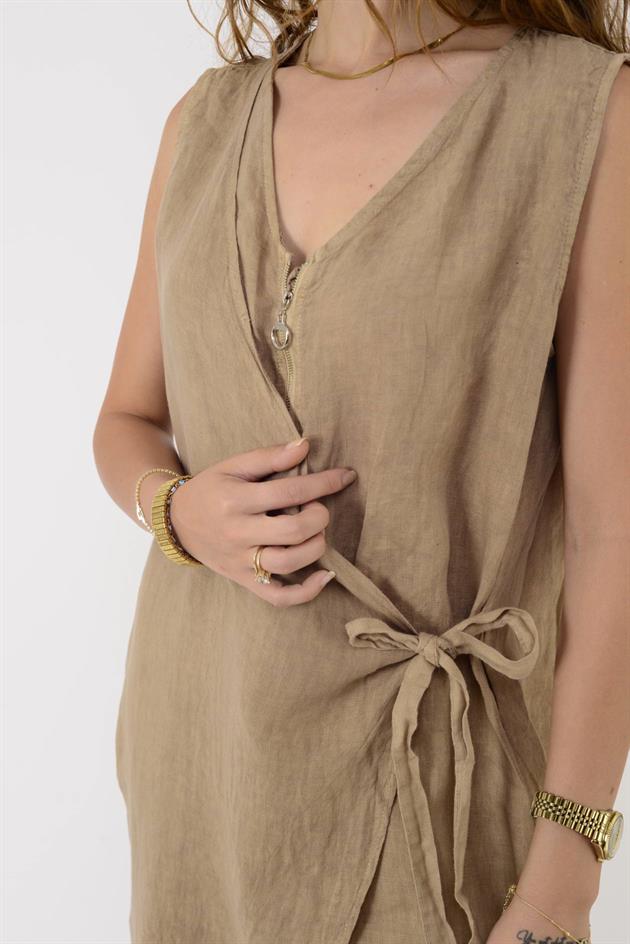 E2111 ASİMETRİK KAPAKLI FERMUAR DETAYLI KETEN TULUM