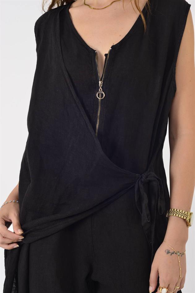 E2111 ASİMETRİK KAPAKLI FERMUAR DETAYLI KETEN TULUM