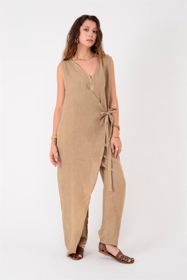 E2111 ASİMETRİK KAPAKLI FERMUAR DETAYLI KETEN TULUM