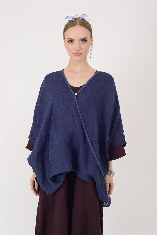 E3090 YARASA KOL KRUVAZE YAKA KETEN BLUZ