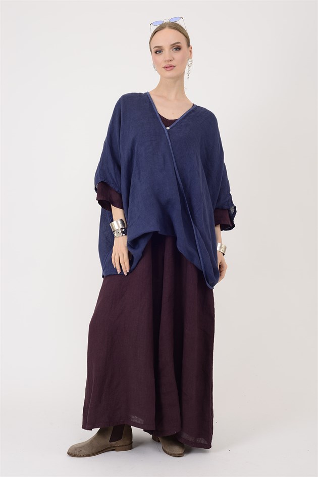 E3090 YARASA KOL KRUVAZE YAKA KETEN BLUZ