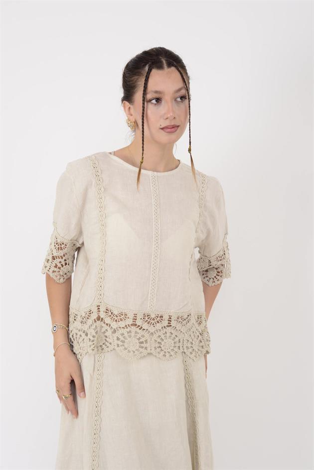 E30941 GÜPÜR DETAYLI 2Lİ KETEN TAKIM