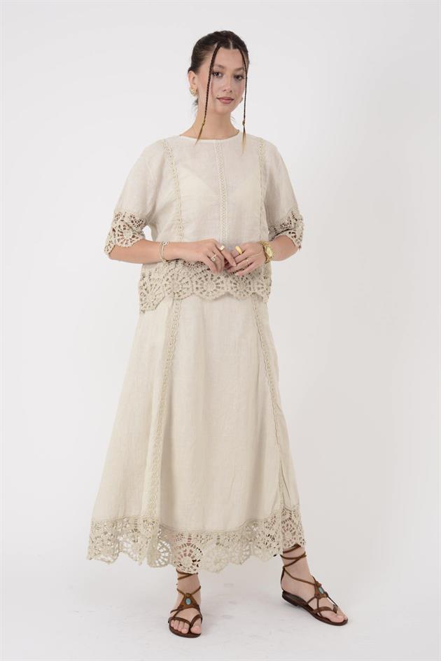 E30941 GÜPÜR DETAYLI 2Lİ KETEN TAKIM