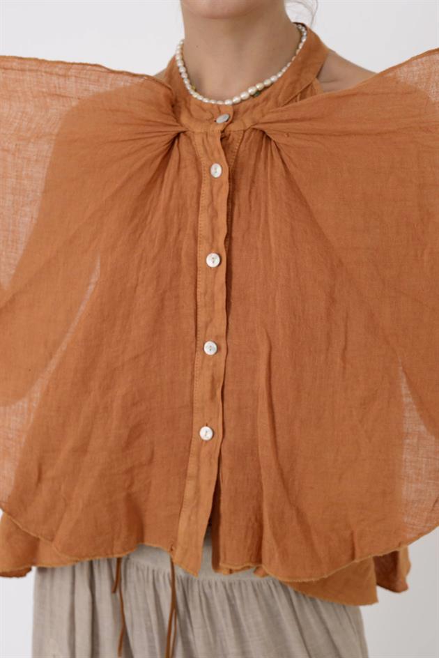 E3132 FIRFIRLI HALTER YAKA KOLSUZ KETEN BLUZ