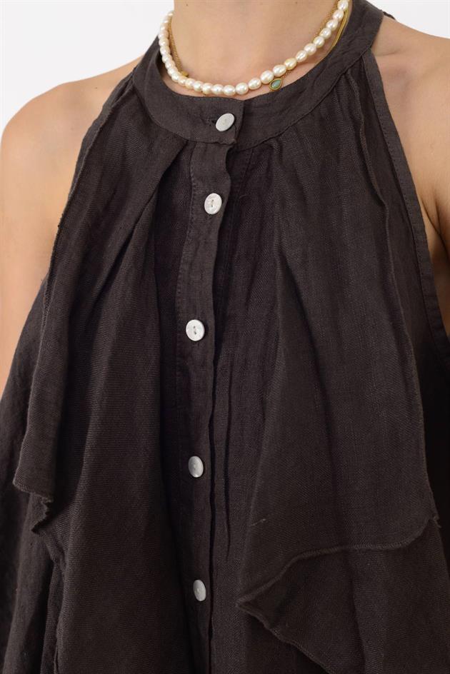 E3132 FIRFIRLI HALTER YAKA KOLSUZ KETEN BLUZ