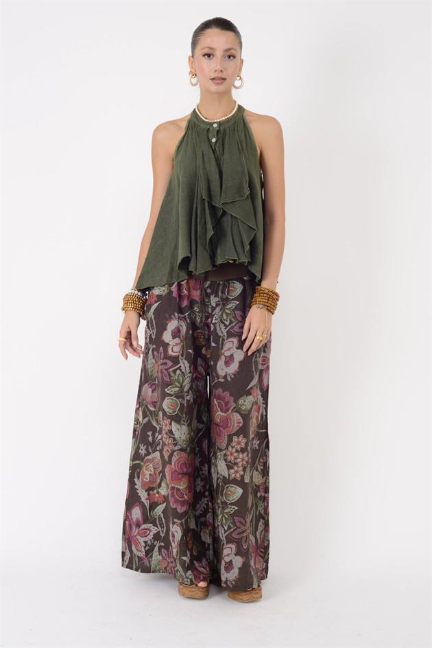 E3132 FIRFIRLI HALTER YAKA KOLSUZ KETEN BLUZ