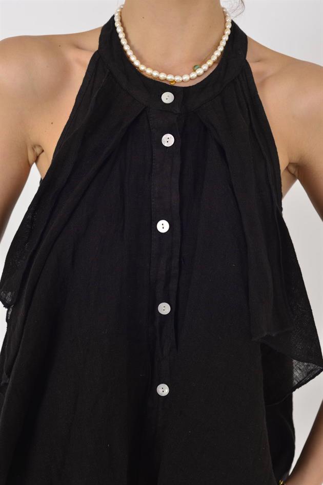 E3132 FIRFIRLI HALTER YAKA KOLSUZ KETEN BLUZ