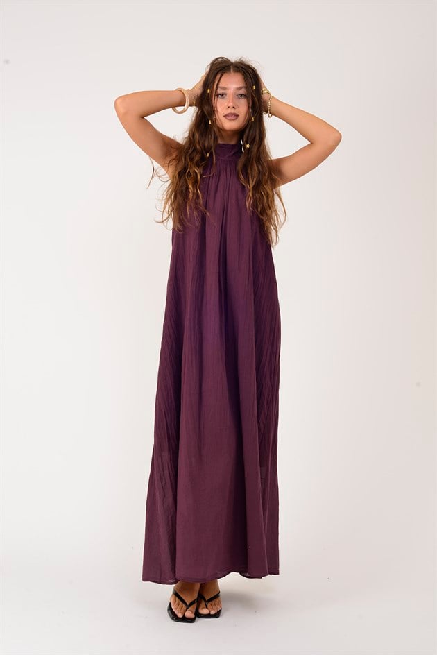 H3065 HALTER YAKA BOYUNDAN BAĞLAMALI ELBİSE