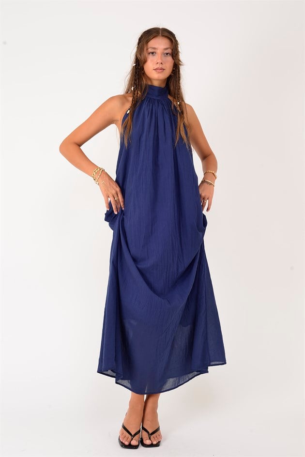 H3065 HALTER YAKA BOYUNDAN BAĞLAMALI ELBİSE