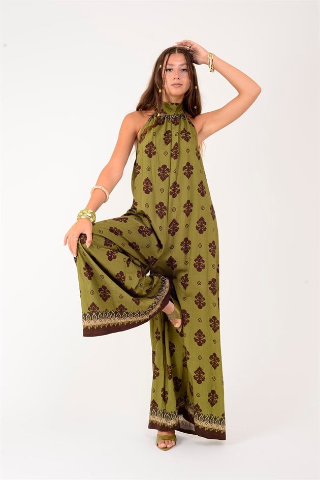 H3065 RETRO HALTER YAKA BOYUNDAN BAĞLAMALI TULUM