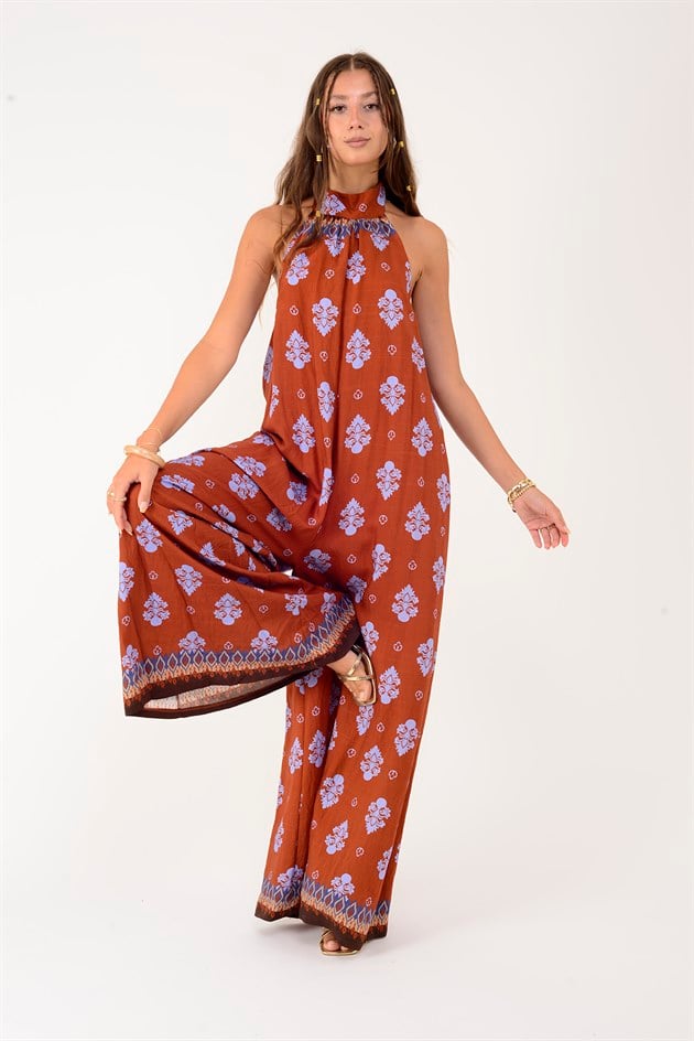 H3065 RETRO HALTER YAKA BOYUNDAN BAĞLAMALI TULUM