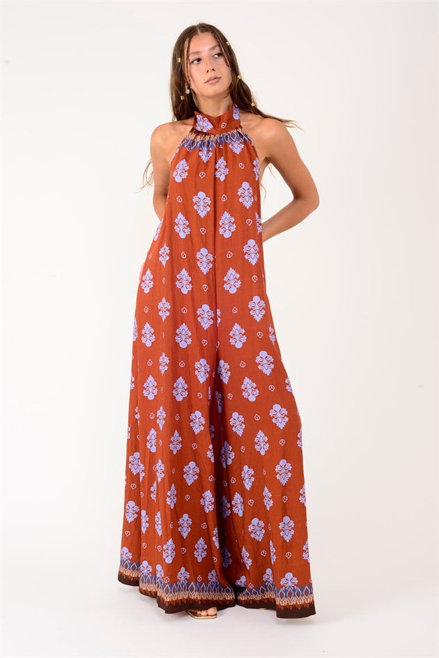 H3065 RETRO HALTER YAKA BOYUNDAN BAĞLAMALI TULUM