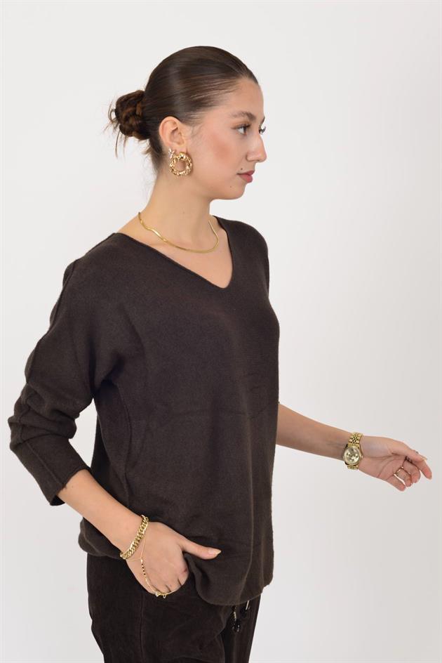 HM7002 V YAKA TRİKO BLUZ