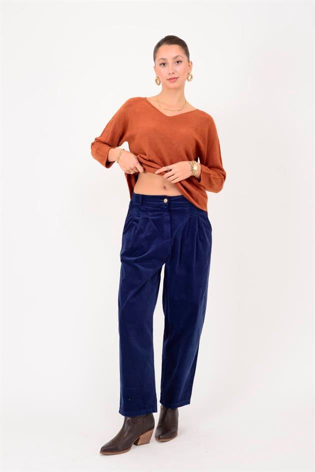 K036 DÜĞME DETAYLI KADİFE PANTOLON