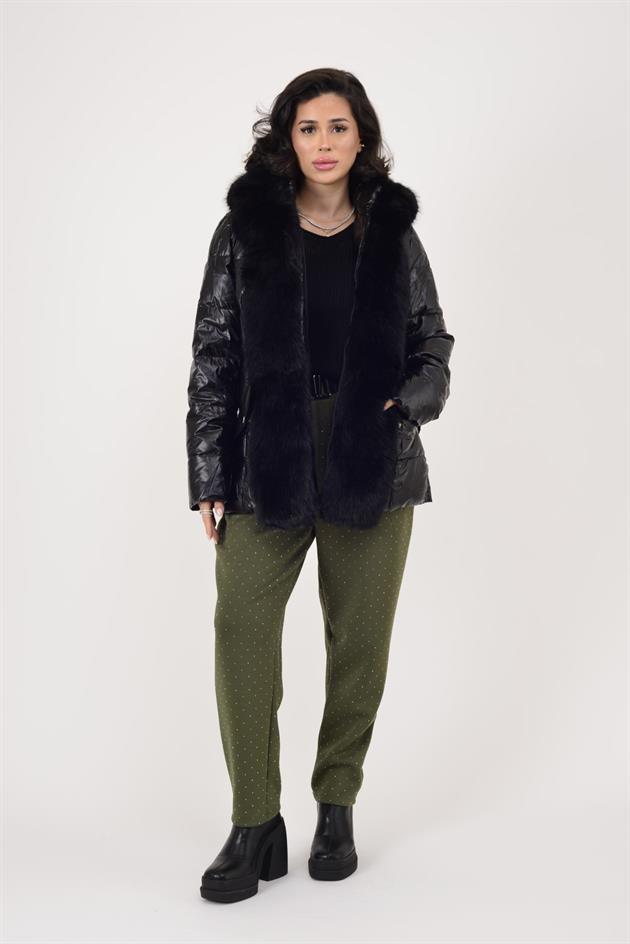 M069 KEMER DETAYLI KÜRKLÜ KAPİTONE MONT