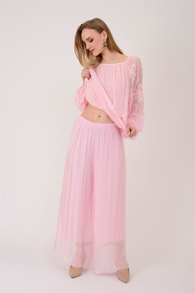SN015 BELİ LASTİKLİ İPEK PANTOLON