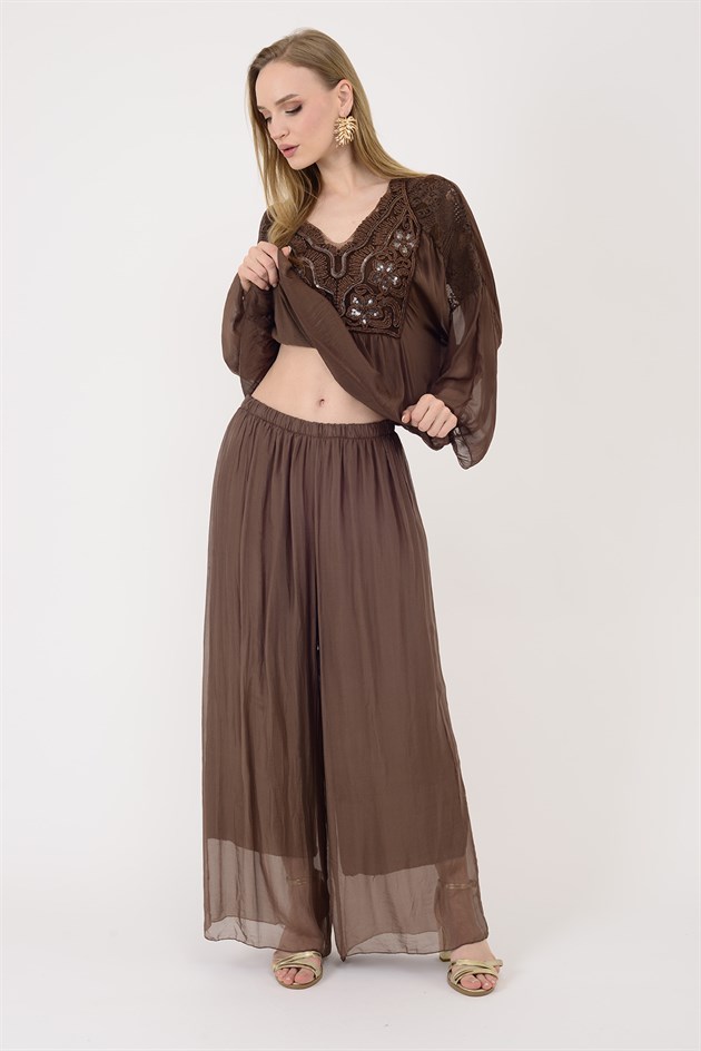 SN015 BELİ LASTİKLİ İPEK PANTOLON