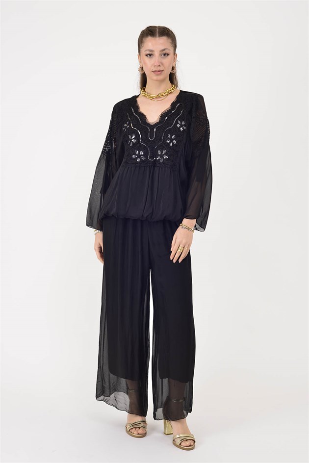 SN015 BELİ LASTİKLİ İPEK PANTOLON