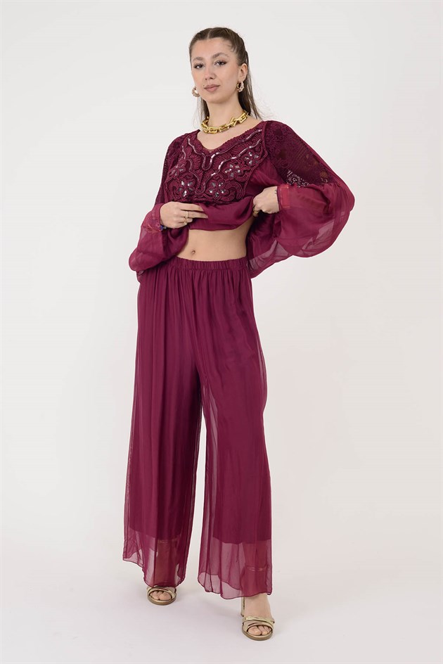 SN015 BELİ LASTİKLİ İPEK PANTOLON