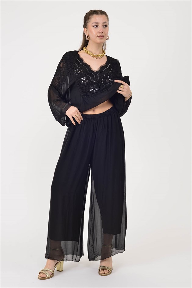 SN015 BELİ LASTİKLİ İPEK PANTOLON