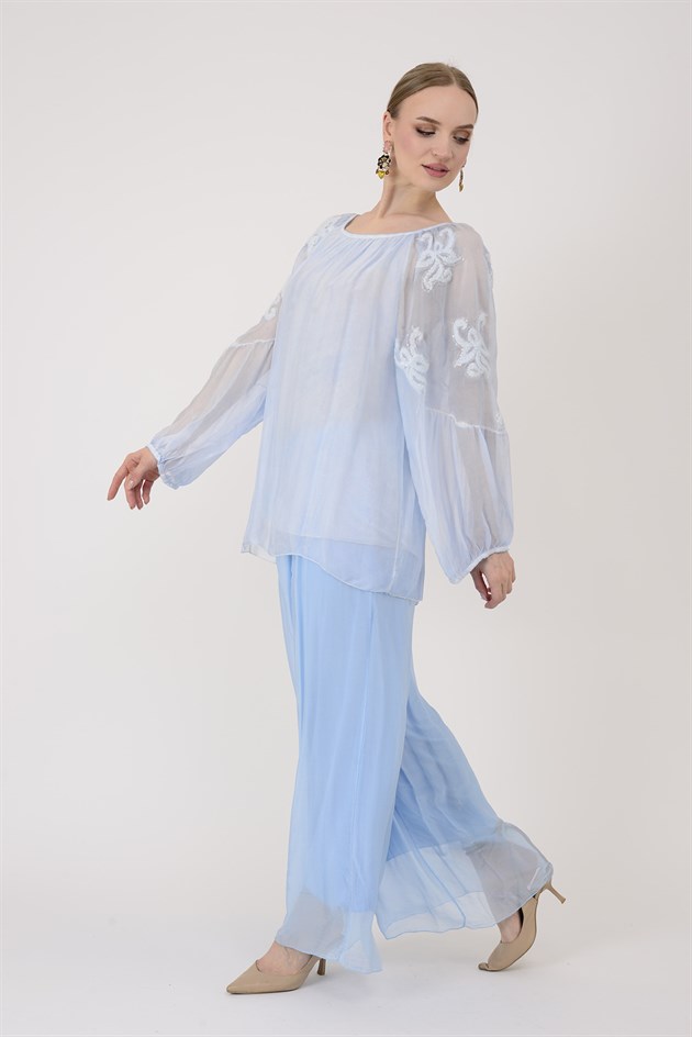 SN015 BELİ LASTİKLİ İPEK PANTOLON