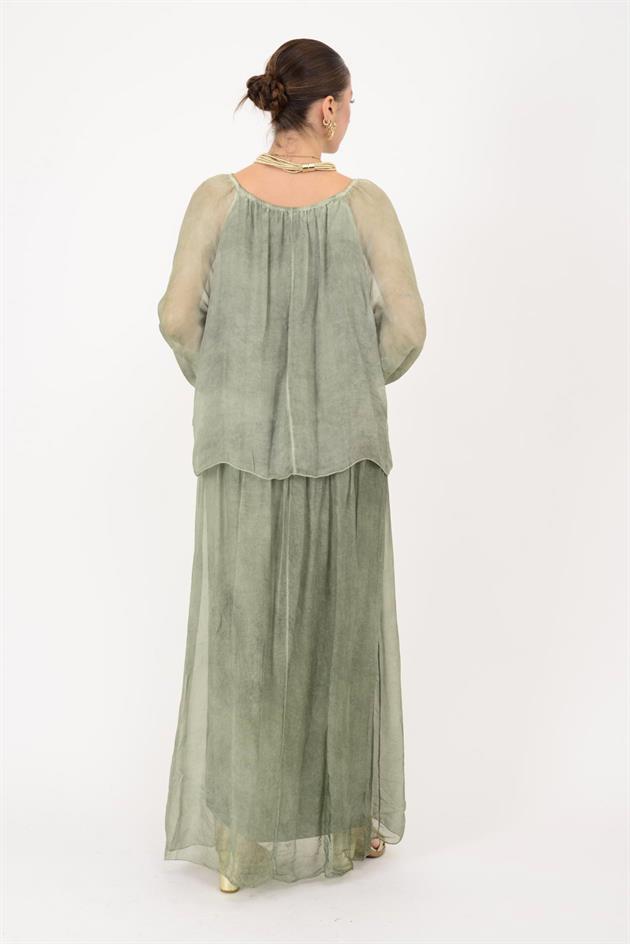 SN510 MADONNA YAKA KABARTMALI PAYET DETAYLI İPEK ELBİSE